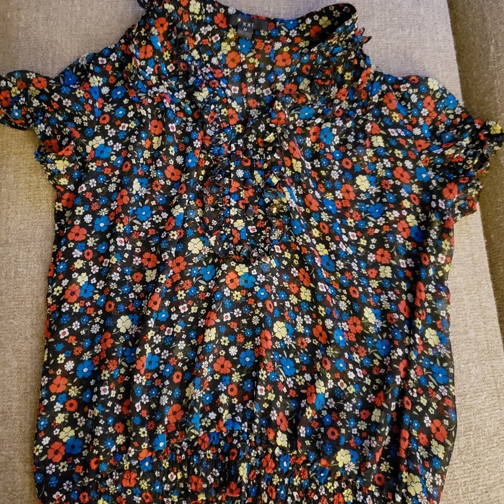 Black Floral Print Blouse